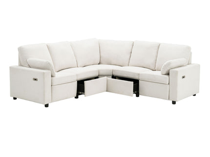 Power Recliner Sectional Sofa Home Theater Reclining Sofa With Two USB Ports, Two Storage Drawers For Living Room
