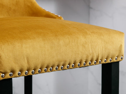 Contemporary Upholstered Wing-Back Barstools With Button Tufted Decoration And Wooden Legs, And Nailhead Trim, Leisure Style Bar Chairs, Bar Stools (Set of 2)