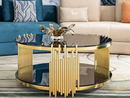 Elegant Round Table With Double Layer Tempered Glass Top And Stainless Steel Frame For Living Room