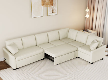 L-Shaped Sofa Convertible Sofa Bed Pull Out Sofa Sleeper With Two Back Pillows, Two USB Ports And Two Power Sockets For Living Room