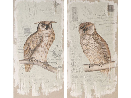 Lilith Owl Prints With Distressed Look, Rectangle Animal Hanging Wall Art (Set of 2) - Multicolor