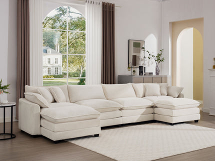Modern Oversized Modular Cushion Sofa With Ottoman, Low Back, Deep Seating Sofa Set