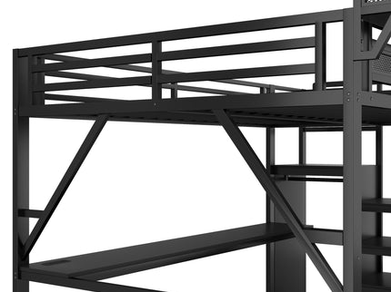 Loft Bed With Desk And Charging Station With Stairs And Light