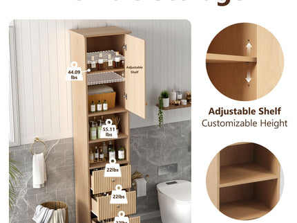 Tall Bathroom Cabinet With 1 Door, 3 Drawers, Open Storage - Wood