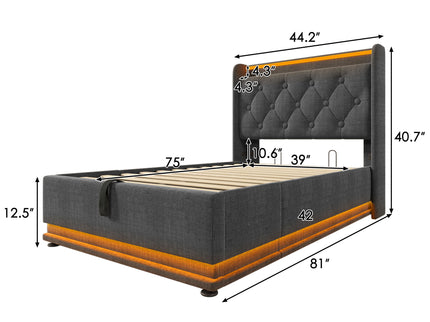 Upholstered Bed, 360 Surround LED Function, Remote Control, Hydraulic Storage Bed With USB, Type-C Charging (Without Mattress)