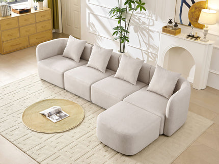 L-Shaped Modular Sectional Sofa With Ottoman, Living Room Furniture Set - Beige