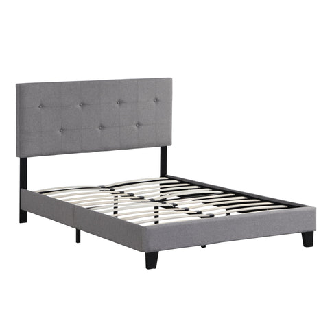 Modern Upholstered Platform Bed Frame With Button Tufted Headboard And Wood Slat Support