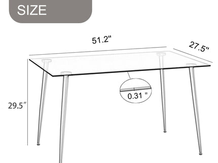 Modern Minimalist Rectangular Glass Dining Table With Tempered Glass Top Metal Legs, For 4 - 6 - Transparent
