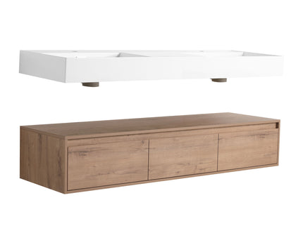 Contemporary Wall Mounted Bathroom Vanity With Dual Resin Sink And Soft Close Drawer