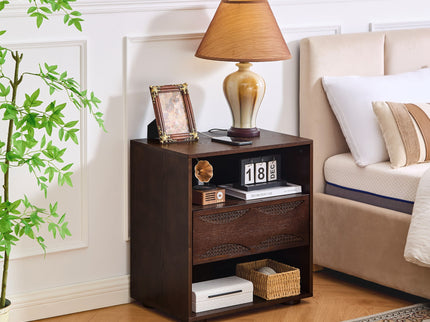 Nightstand With USB Ports & Outlet Hole, End Table With Drawer