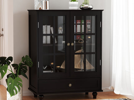 Minimalist Buffet Cabinet With Double Glass Doors And Drawer