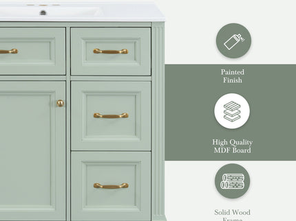 Modern Bathroom Vanity With Sink, 4 Drawers, Soft-Close Door, Adjustable Shelf