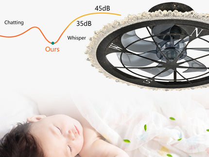 Caged Ceiling Fan & Remote Controlled Dimmable LED Lights, Flush Mount Fan, Low Profile Design - Antique Black