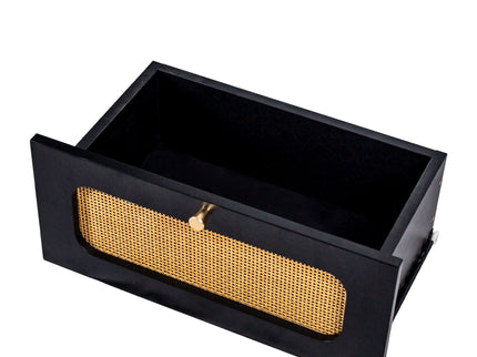 2 Drawer Rattan Nightstand For Bedroom And Living Room, End Table, Side Table With 2 Hand Made Rattan Decorated Drawers - Black