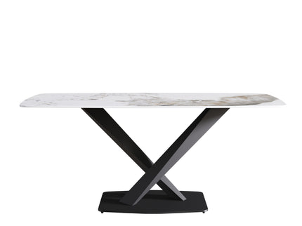 Modern Artificial Stone Pandora White Curved Metal Leg Dining Table, Can Accommodate 6-8 People - Antique White