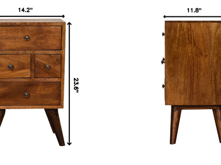 4 Drawer Multi Bedside Table - Chestnut