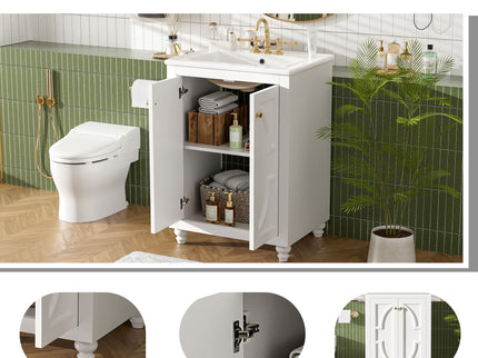 Bathroom Vanity With Ornate Elliptical Motif, Soft Close Hinges