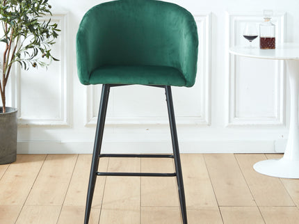 Counter Height Bar Stool, Metal Legs, Velvet Upholstered For Pub, Restaurant, Kitchen Island (Set of 2) - Black / Green