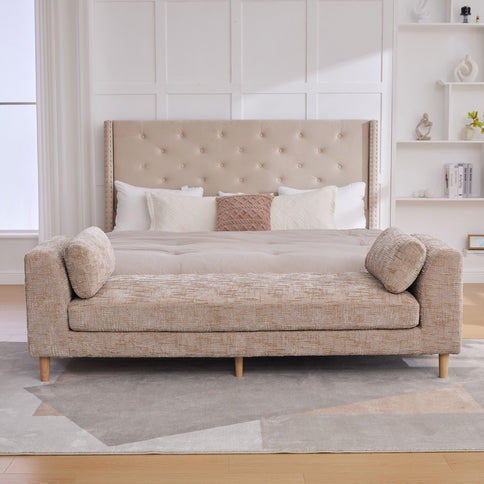 Modern Upholstered End Of Bed Bench With Armrests
