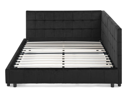 Storage Elegant Upholstered Tufted Bed Frame With Backrest And Armrests