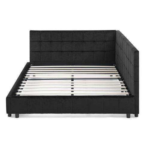 Storage Elegant Upholstered Tufted Bed Frame With Backrest And Armrests