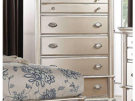Bedroom Furniture Chest Of Drawers, 5 Drawer Storage - Champagne / Silver / Gray