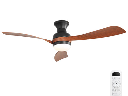 Ceiling Fan With Remote Controlled LED Light, 3 Blades, Reversible DC Motor, 6 Speeds, Dimmable, Flush Mount - Black