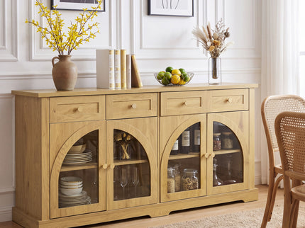 Sideboard Cabinet With 4 Drawers And 4 Arched Glass Doors