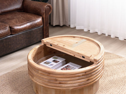 Round Wooden Coffee Table With Hidden Storage, Modern Rustic Centerpiece For Living Room - Multi / Natural / Rustic