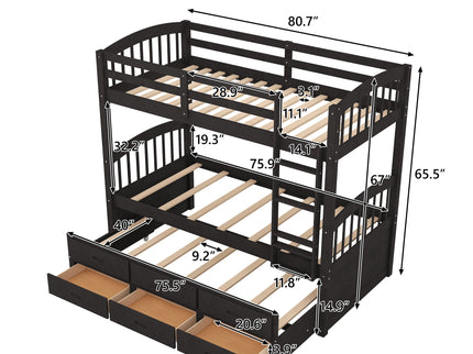 Bunk Bed With Trundle And Drawers, Arched Headboard And Footboard