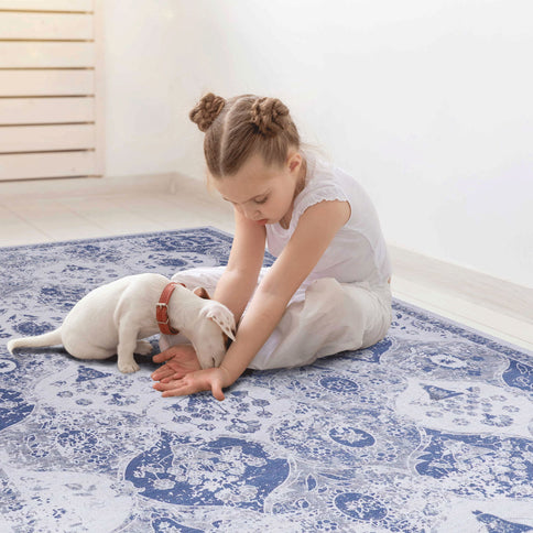 Maval - 6' X 9' Washable Area Rug - Blue