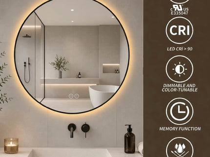 Round Framed Dimmable ED Bathroom Mirror With Anti Fog