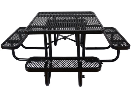 Square Outdoor Steel Picnic Table, With Umbrella Pole