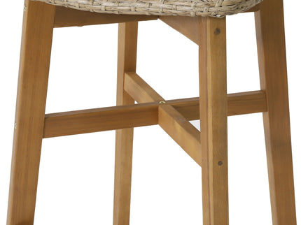 Beeson - Outdoor Wicker And Acacia Wood Barstools Set, Water Resistant - Brown