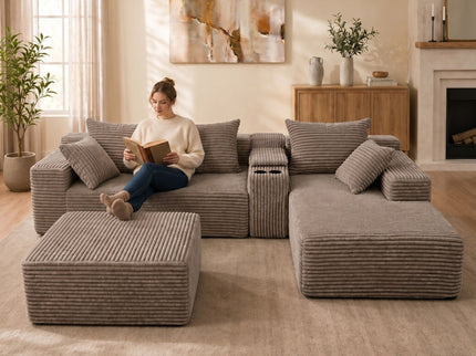 U-Shaped Modular Sofa With Cup Holders And Storage For Living Rooms - Coffee