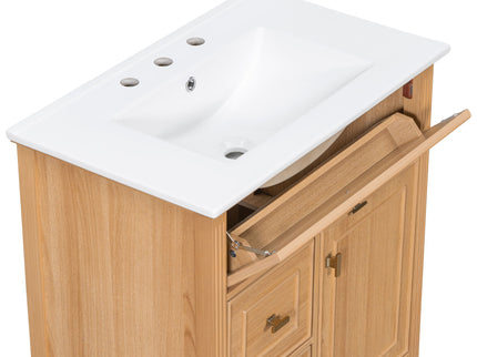 Bathroom Vanity With Sink, Flip Drawer & Adjustable Shelf - Natural