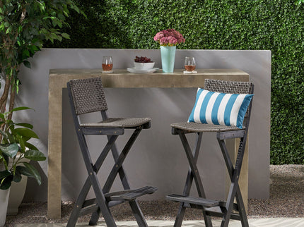 Outdoor Folding Acacia Wood Barstools With Rattan Backrest And Seat