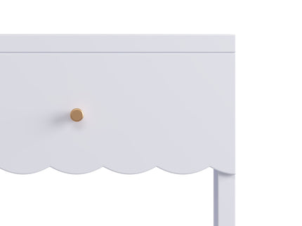 Nightstand With Drawer And Open Shelf, Scalloped Edge Bedside Table