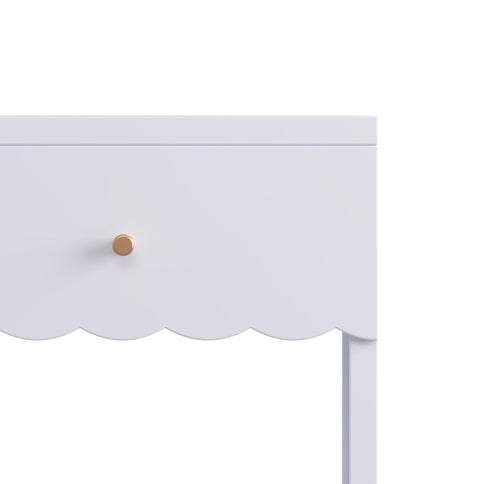Nightstand With Drawer And Open Shelf, Scalloped Edge Bedside Table