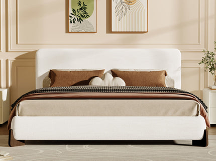 Elegant Boucle Upholstered Bed With Solid Wood Legs