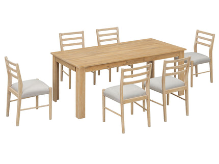 7 Piece Dining Set With Extendable Table, 2 Drawers & 6 Upholstered Chairs