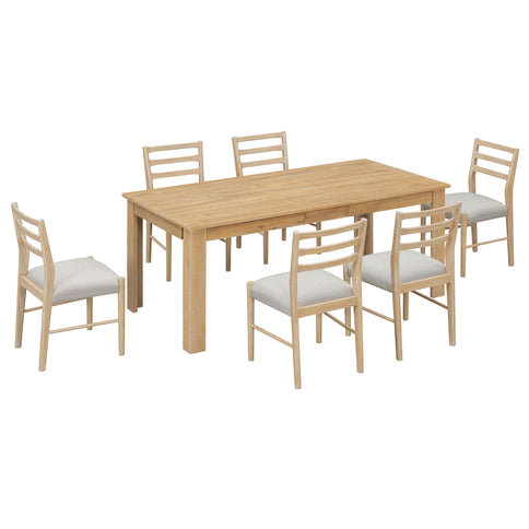 7 Piece Dining Set With Extendable Table, 2 Drawers & 6 Upholstered Chairs