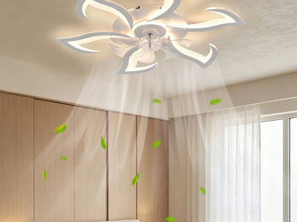 Flower Ceiling Fan With LED Dimmable Light, Flush Mount Ceiling Fan With Remote Control, Low Profile Design, 6 Speeds, Timing Function