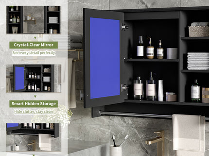 Modern Wall Mounted Mirror Cabinet With Adjustable Shelf, Soft Close Door, And Towel Bar
