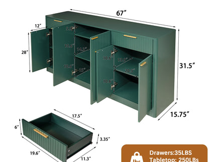 Large Fluted Buffet Sideboard, Wine Bar Storage Cabinet With 6 Doors & 2 Drawers