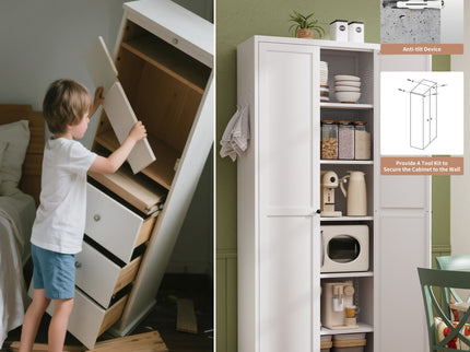 Kitchen Pantry Cabinet With Doors, Heavy-Duty Freestanding Storage Organizer With 5 Adjustable Shelves, Tool Free Assembly - White