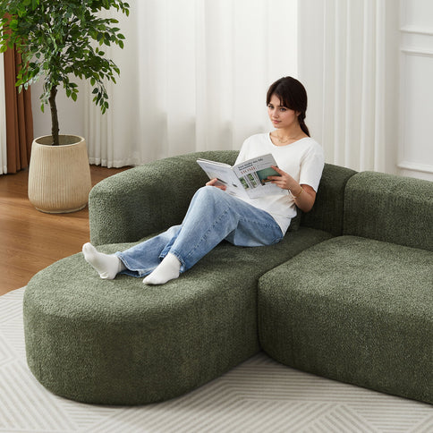 L - Shape Boneless Cloud Couch With 2 Throw Pillows For Living Room