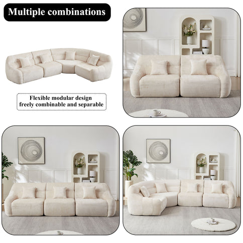 Luxury Curved Corner Sectional Sofa With 4 Pillows