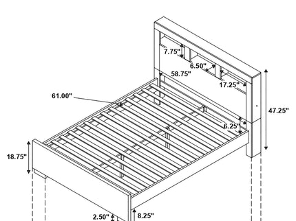 Queen Bed With Bookcase Headboard - Brown