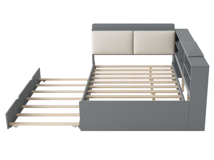 Platform Bed With Trundle, Shelves, And Storage Headboard